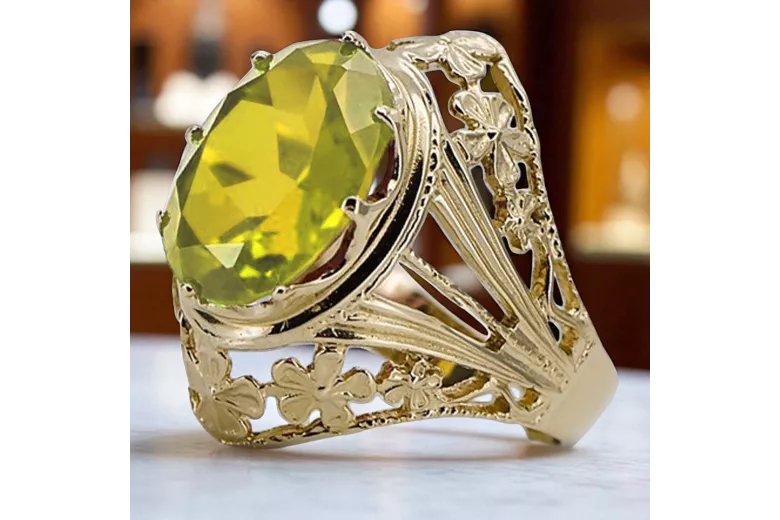 Vintage Schmuck Ring Gelber Peridot 14 Karat Gelbgold vrc031y